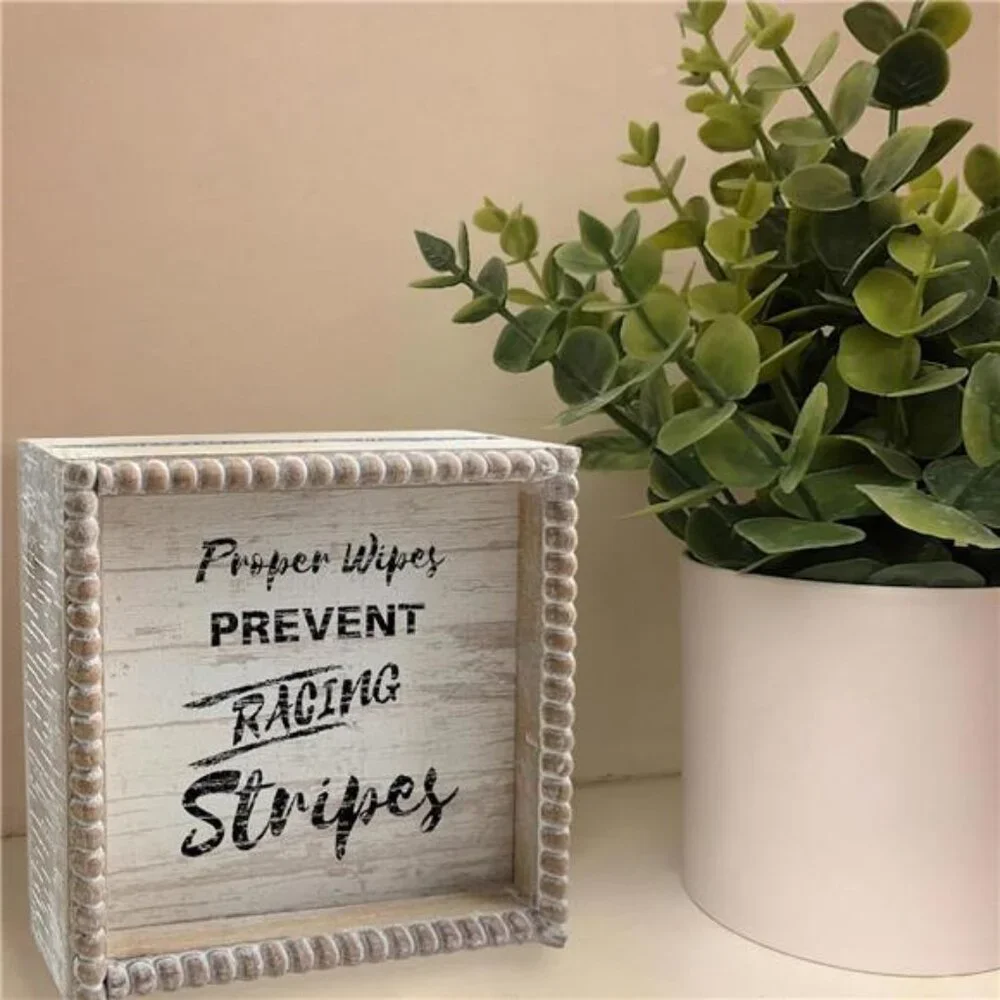 Boho Farmhouse Wooden Framed Bathroom Decor Signs, Funny Restroom Decorative